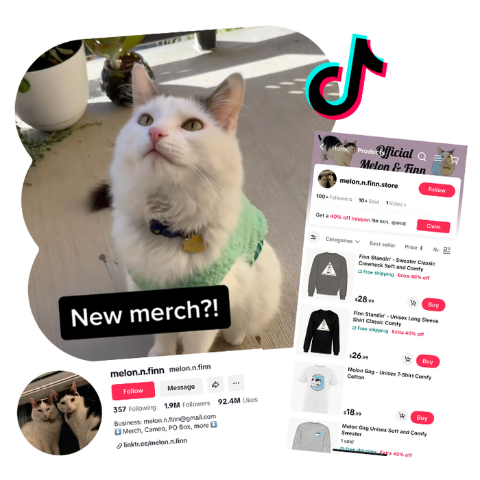 screenshots from creator melon and finn's tiktok account to show how they set up tiktok shop
